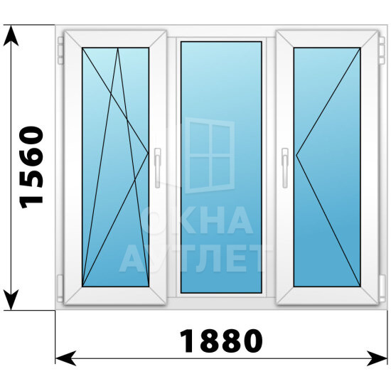 Трехстворчатое пластиковое окно 1880×1560 ПO-Г-П ОА-40693