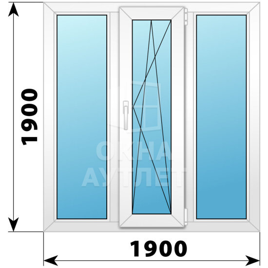 Трехстворчатое пластиковое окно 1900×1900 Г-ПО-Г ОА-40702