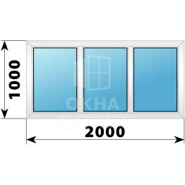 Трехстворчатое пластиковое окно 2000×1000 Г-Г-Г ОА-39796