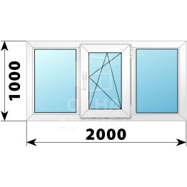 Трехстворчатое пластиковое окно 2000×1000 Г-ПО-Г ОА-40174