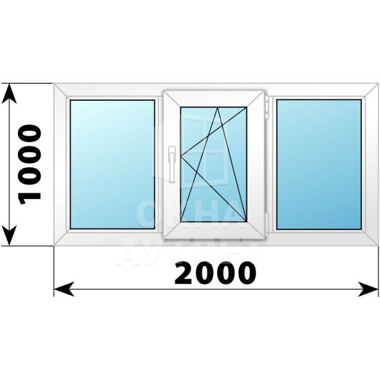 Трехстворчатое пластиковое окно 2000×1000 Г-ПО-Г ОА-40174
