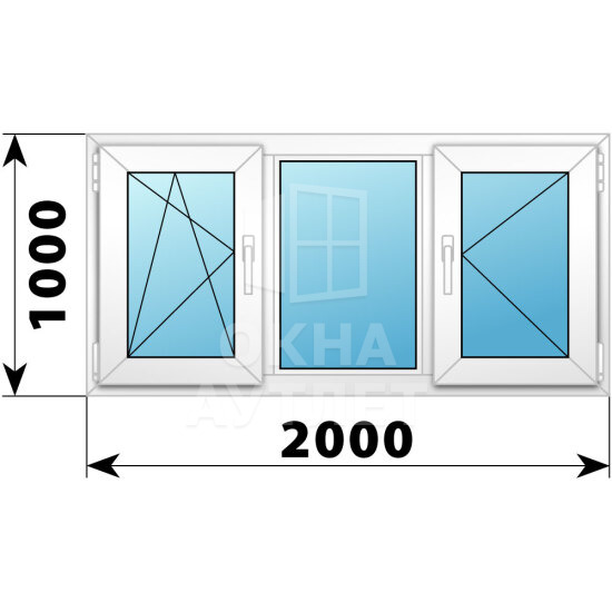 Трехстворчатое пластиковое окно 2000×1000 ПO-Г-П ОА-40357