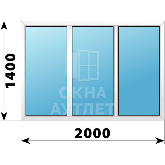 Трехстворчатое пластиковое окно 2000×1400 Г-Г-Г ОА-40084