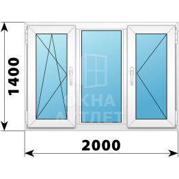 Трехстворчатое пластиковое окно 2000×1400 ПO-Г-П ОА-40633