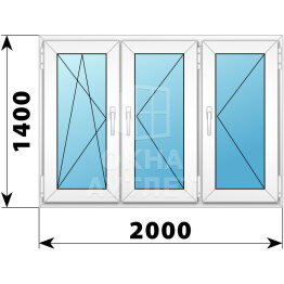 Трехстворчатое пластиковое окно 2000×1400 ПO-П-П ОА-38824