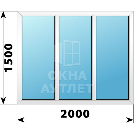Трехстворчатое пластиковое окно 2000×1500 Г-Г-Г ОА-40177