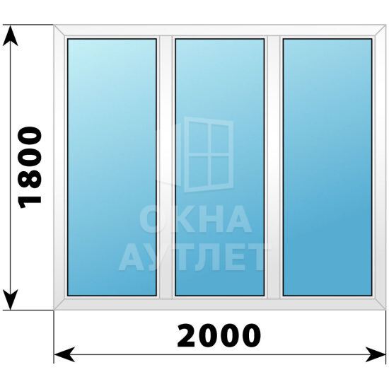 Трехстворчатое пластиковое окно 2000×1800 Г-Г-Г ОА-40360