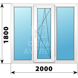 Трехстворчатое пластиковое окно 2000×1800 Г-ПО-Г ОА-38404