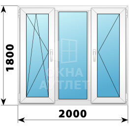 Трехстворчатое пластиковое окно 2000×1800 ПO-Г-П ОА-40855