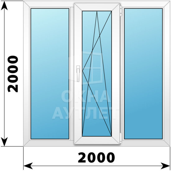 Трехстворчатое пластиковое окно 2000×2000 Г-ПО-Г ОА-38150