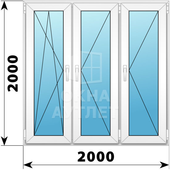 Трехстворчатое пластиковое окно 2000×2000 ПO-П-П ОА-38770