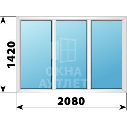 Трехстворчатое пластиковое окно 2080×1420 Г-Г-Г ОА-40135
