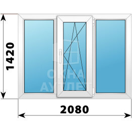 Трехстворчатое пластиковое окно 2080×1420 Г-ПО-Г ОА-40483