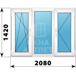 Трехстворчатое пластиковое окно 2080×1420 ПO-Г-П ОА-40696