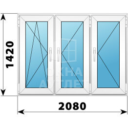 Трехстворчатое пластиковое окно 2080×1420 ПO-П-П ОА-40888