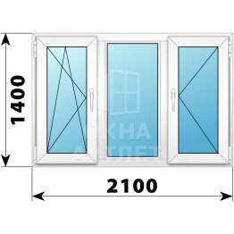 Трехстворчатое пластиковое окно 2100×1400 ПO-Г-П ОА-38893