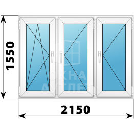 Трехстворчатое пластиковое окно 2150×1550 ПO-П-П ОА-40930