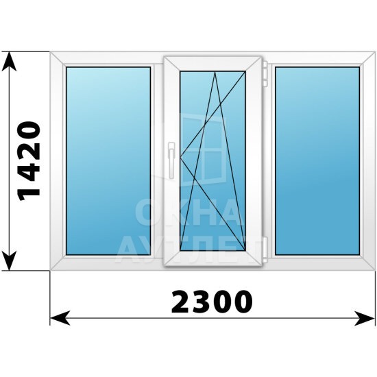 Трехстворчатое пластиковое окно 2300×1420 Г-ПО-Г ОА-40573