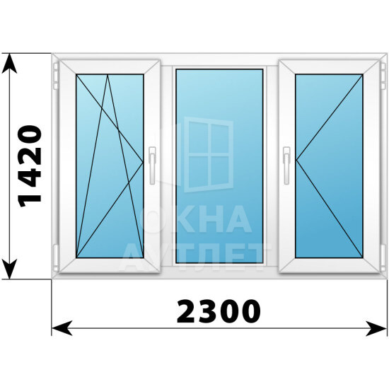 Трехстворчатое пластиковое окно 2300×1420 ПO-Г-П ОА-40759