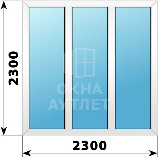 Трехстворчатое пластиковое окно 2300×2300 Г-Г-Г ОА-40732