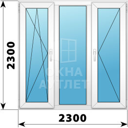 Трехстворчатое пластиковое окно 2300×2300 ПO-Г-П ОА-41053
