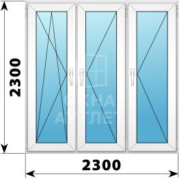 Трехстворчатое пластиковое окно 2300×2300 ПO-П-П ОА-38446