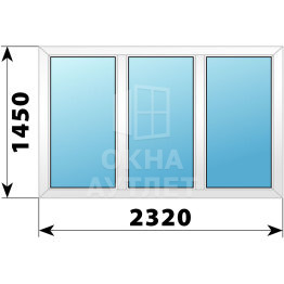 Трехстворчатое пластиковое окно 2320×1450 Г-Г-Г ОА-40291