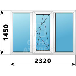 Трехстворчатое пластиковое окно 2320×1450 Г-ПО-Г ОА-40612