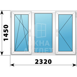 Трехстворчатое пластиковое окно 2320×1450 ПO-Г-П ОА-40786