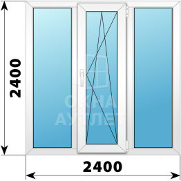 Трехстворчатое пластиковое окно 2400×2400 Г-ПО-Г ОА-41032