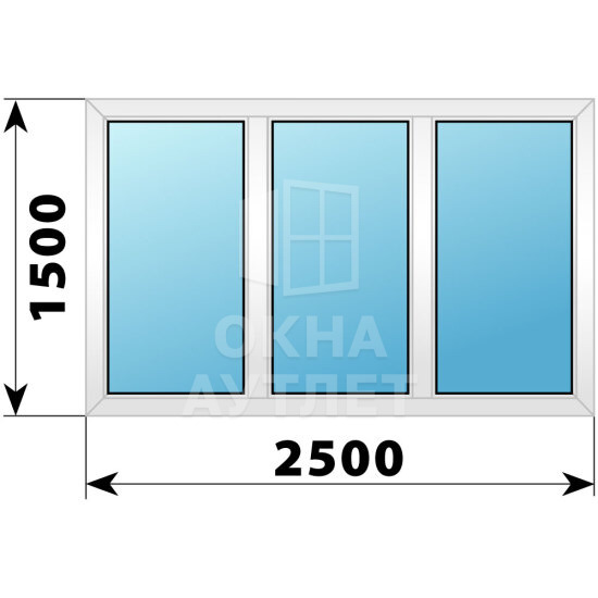Трехстворчатое пластиковое окно 2500×1500 Г-Г-Г ОА-38207