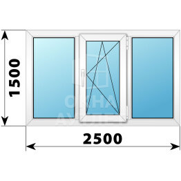 Трехстворчатое пластиковое окно 2500×1500 Г-ПО-Г ОА-38060