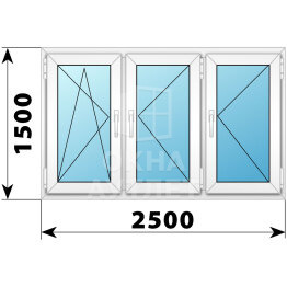 Трехстворчатое пластиковое окно 2500×1500 ПO-П-П ОА-38087