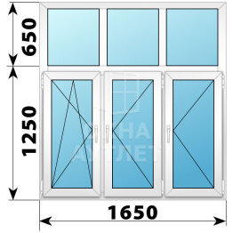 Трехстворчатое пластиковое окно с глухой фрамугой 1650×1900 ПО-П-П ОА-40822
