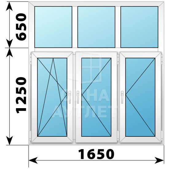 Трехстворчатое пластиковое окно с глухой фрамугой 1650×1900 ПО-П-П ОА-40822