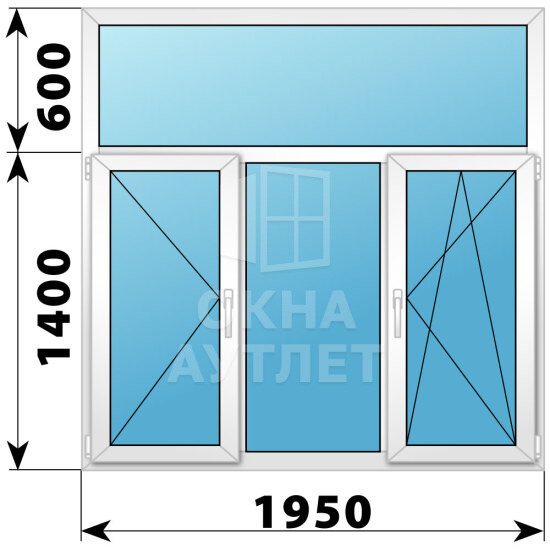 Трехстворчатое пластиковое окно с глухой фрамугой 1950×2000 П-Г-ПО ОА-40924