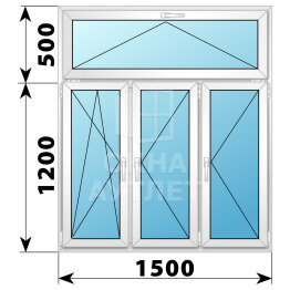 Трехстворчатое пластиковое окно с откидной фрамугой 1500×1700 ПО-П-П ОА-38473