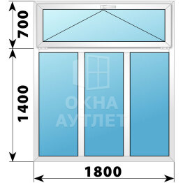 Трехстворчатое пластиковое окно с откидной фрамугой 1800×2100 Г-Г-Г ОА-40726