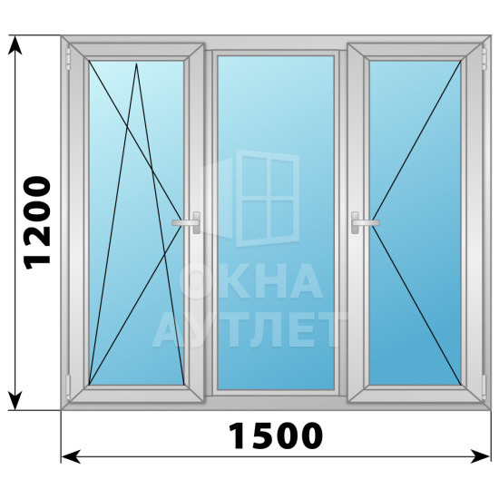 Трехстворчатое поворотно-откидное алюминиевое окно ПО-Г-П 1500×1200 ОА-34313