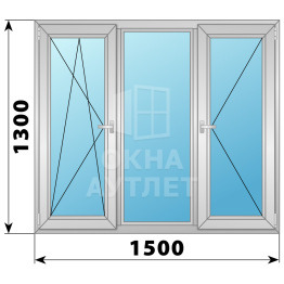 Трехстворчатое поворотно-откидное алюминиевое окно ПО-Г-П 1500×1300 ОА-34316