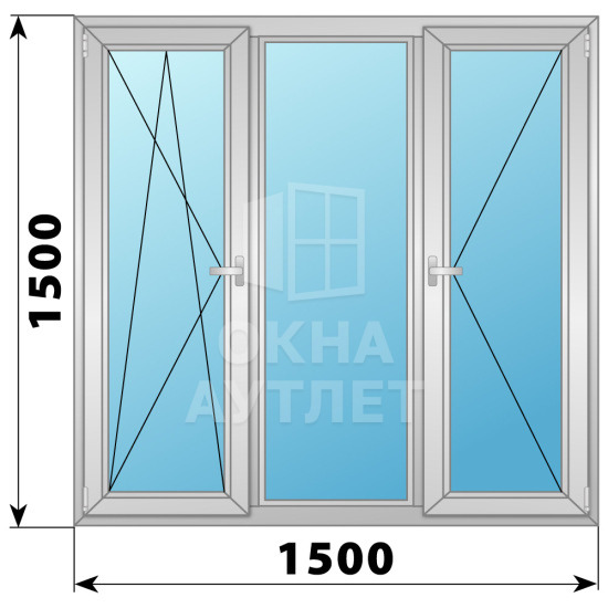 Трехстворчатое поворотно-откидное алюминиевое окно ПО-Г-П 1500×1500 ОА-34376