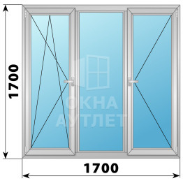 Трехстворчатое поворотно-откидное алюминиевое окно ПО-Г-П 1700×1700 ОА-34457
