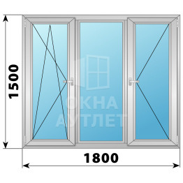 Трехстворчатое поворотно-откидное алюминиевое окно ПО-Г-П 1800×1500 ОА-34415