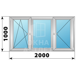 Трехстворчатое поворотно-откидное алюминиевое окно ПО-Г-П 2000×1000 ОА-34310