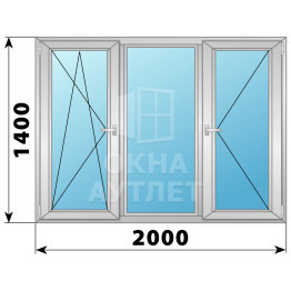 Трехстворчатое поворотно-откидное алюминиевое окно ПО-Г-П 2000×1400 ОА-34406