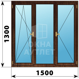 Трехстворчатое деревянное окно из дуба ПО-Г-П 1500×1300 ОА-37508