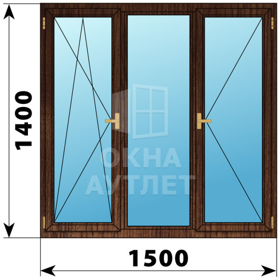 Трехстворчатое деревянное окно из дуба ПО-Г-П 1500×1400 ОА-37598