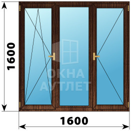 Трехстворчатое деревянное окно из дуба ПО-Г-П 1600×1600 ОА-37811