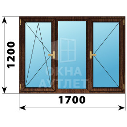 Трехстворчатое деревянное окно из дуба ПО-Г-П 1700×1200 ОА-37574