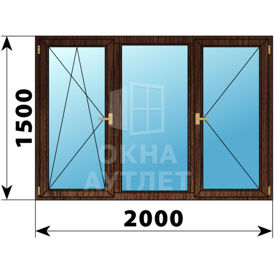 Трехстворчатое деревянное окно из дуба ПО-Г-П 2000×1500 ОА-37889